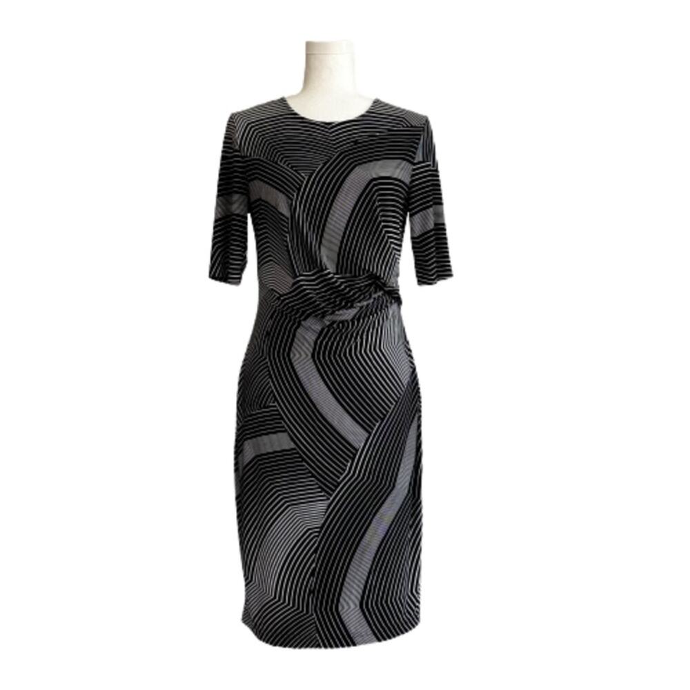 Banana Republic Dress Black White Stripe Half Sleeve Ruched Twist Side Small